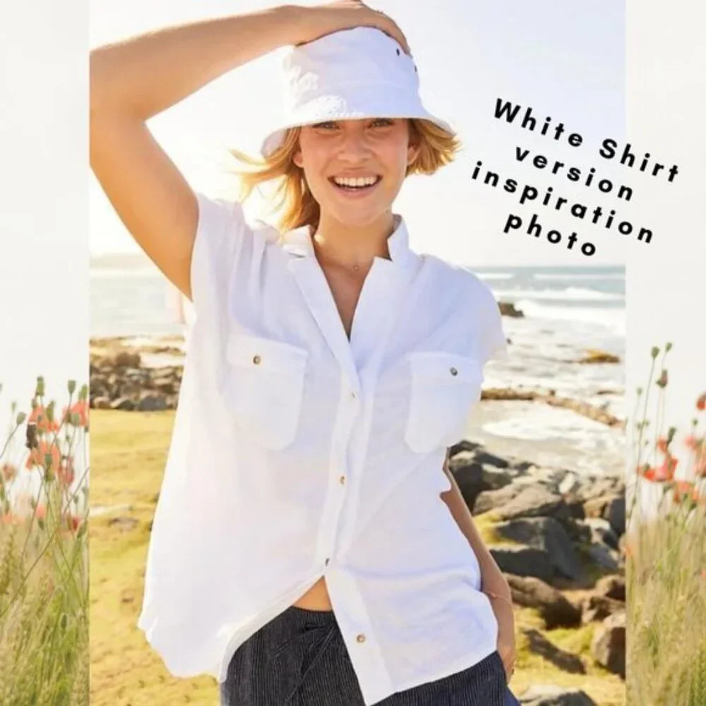 Linen-Blend Utility Short-Sleeve Shirt - Size XXL - Picture 2 of 13